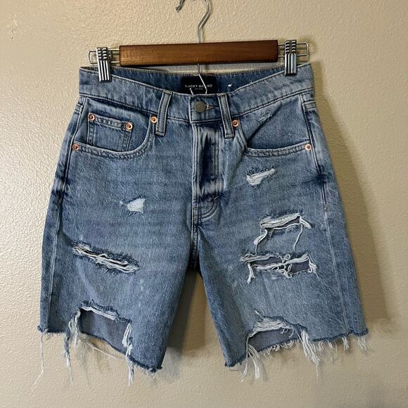 Lucky Brand High Rise 90's Loose Distressed Denim Shorts Size 00/24 - Picture 3 of 7